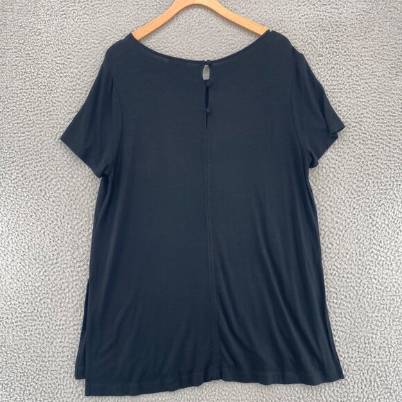 J Jill Top Womens Large Black Wearever Short Sleeve Pullover Stretch Side Slit - Picture 4 of 10